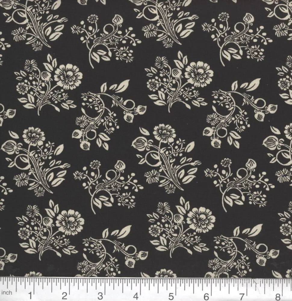 Vintage - Black with large Tan Flowers