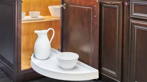 Polymer Half Moon Organizer with Pivot and Slide for Blind Corner Cabinets