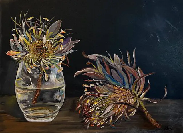 African Protea still life - oil on canvas