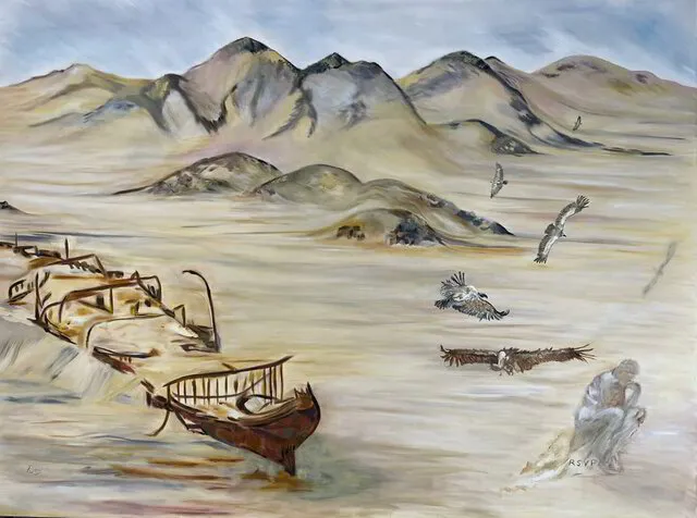 Bev Annegarn Art - Painting of shipwreck in Namibia Oil on canvas