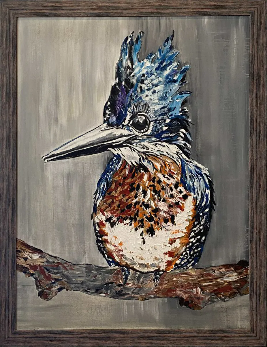 Oil Painting of giant kingfisher represents my series of paintings called Feathers and wings