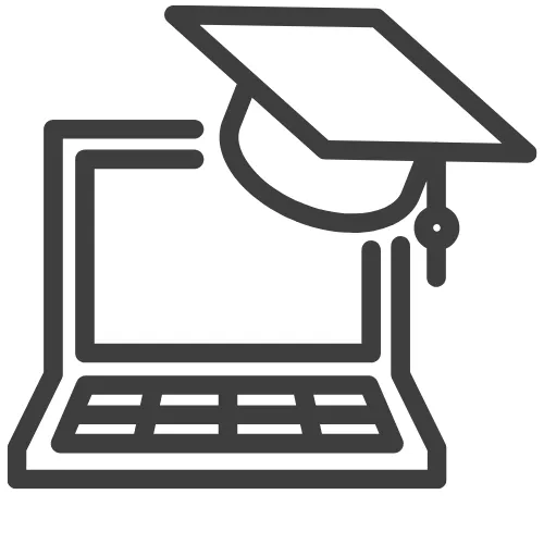 Black Icon. Computer with graduation hat. Online Training Courses