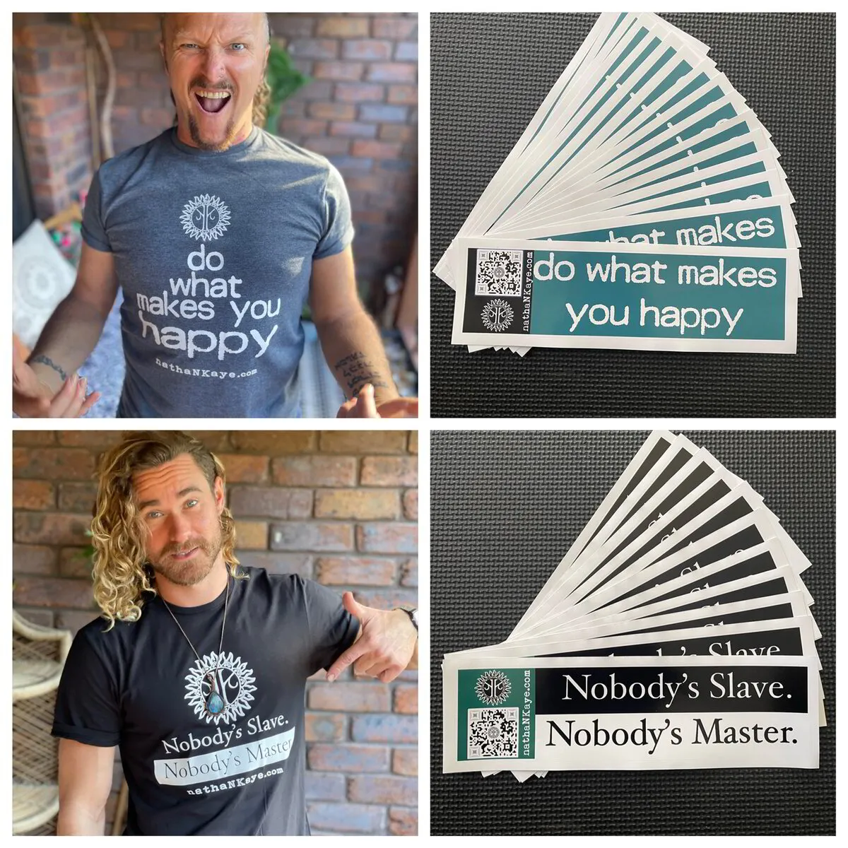 Double Tee + Double Sticker Bundle Deal! Get both Nobody's Slave Nobody's Master & Do What Makes You Happy!
