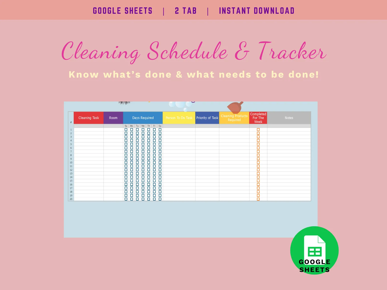 Weekly Cleaning Schedule & Tracker