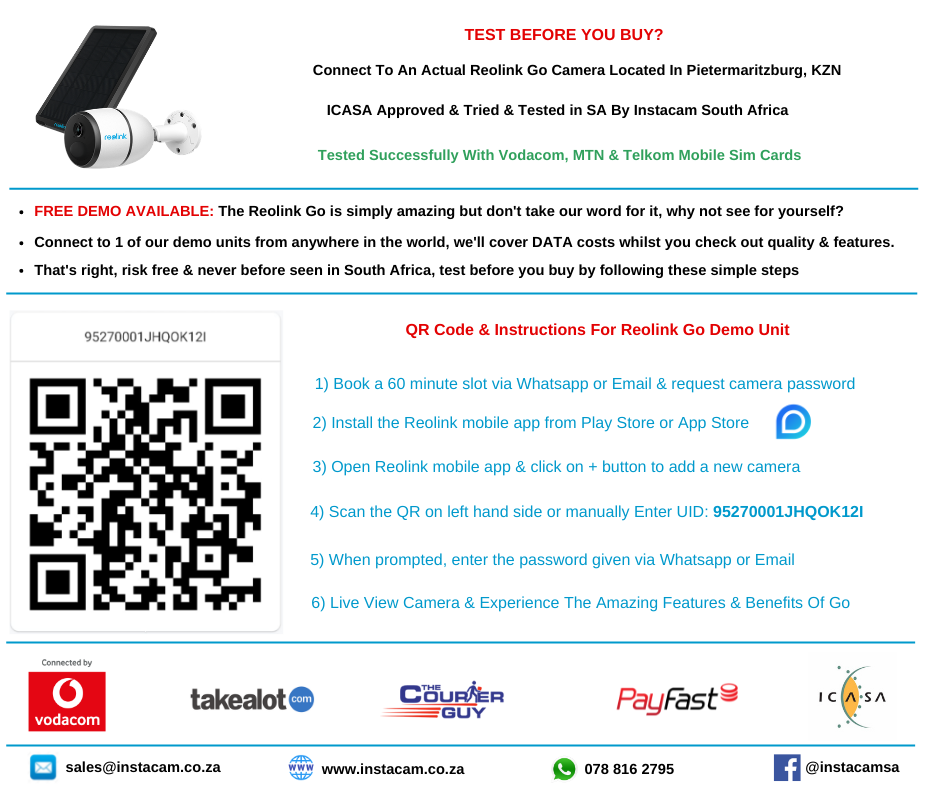 Instacam Reolink Go 4G LTE Sim Card Camera South Africa