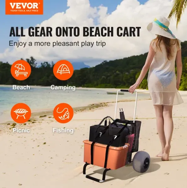 VEVOR Portable Beach Cart with 23x15 Cargo Deck & 13 Tires