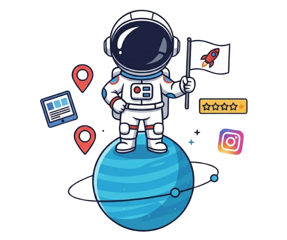 MARZ Web Solutions - Astronaut standing on planet managing full local search visibility