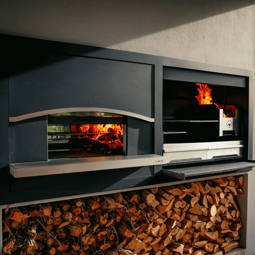 SAfire Pyro wood braai with built-in wood-fired pizza oven