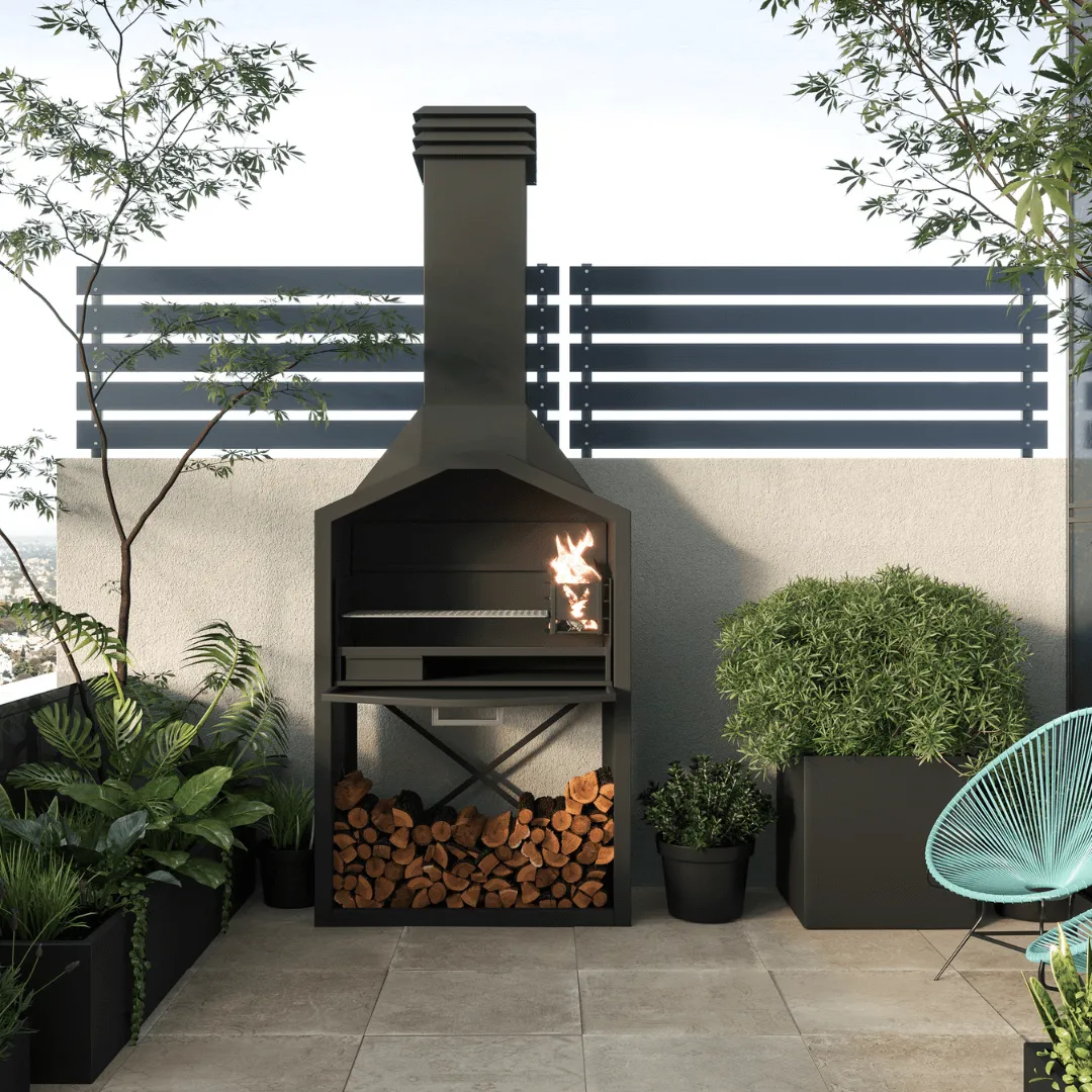 SAfire Wedgetail freestanding black coated stainless steel wood braai