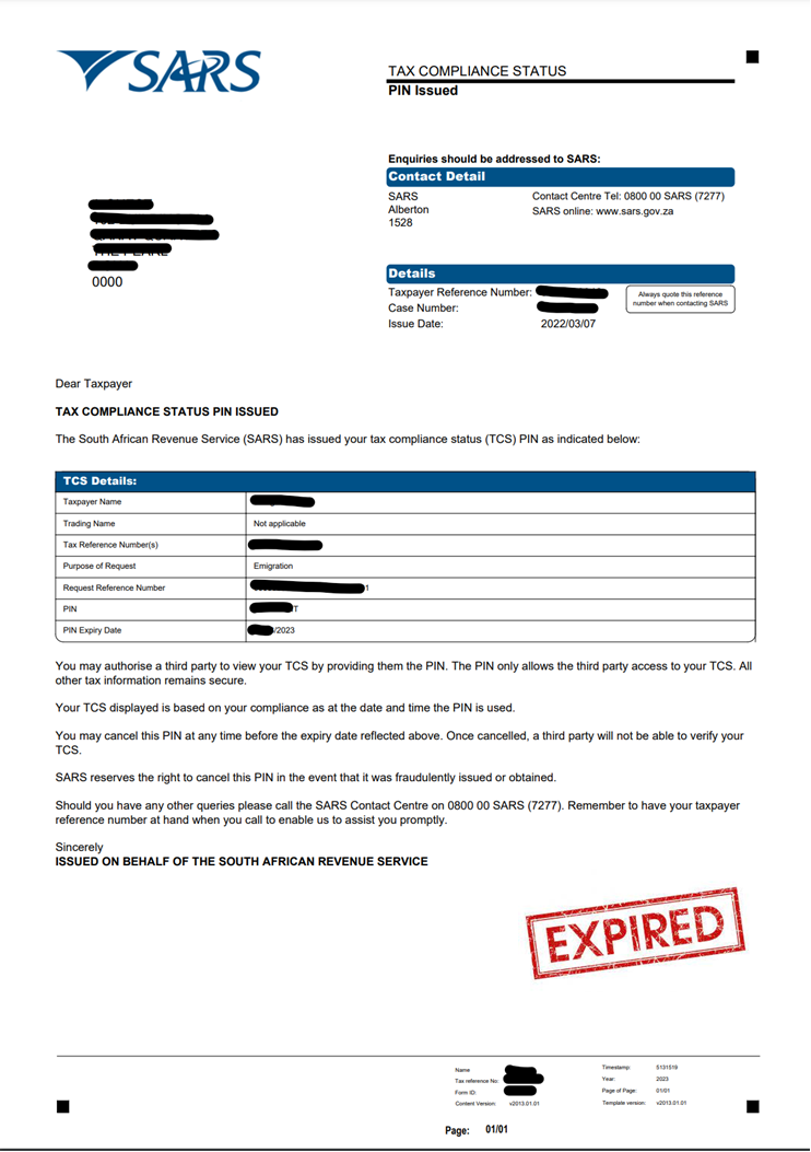 What Happens After SARS Emigration Pin Has Expired   Emigration Pin Expired 7655825 