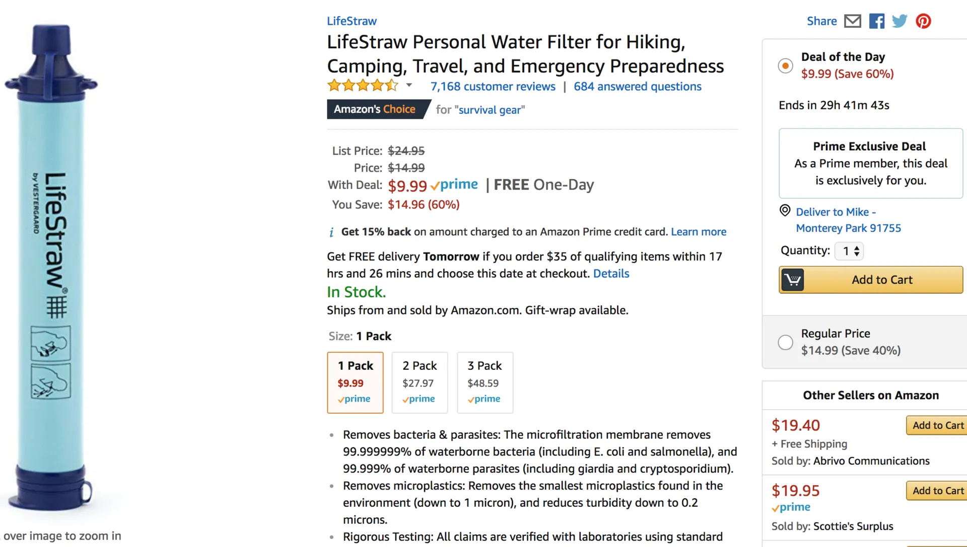 LifeStraw Ultra Portable Water Filtration Device For Less than $9.99