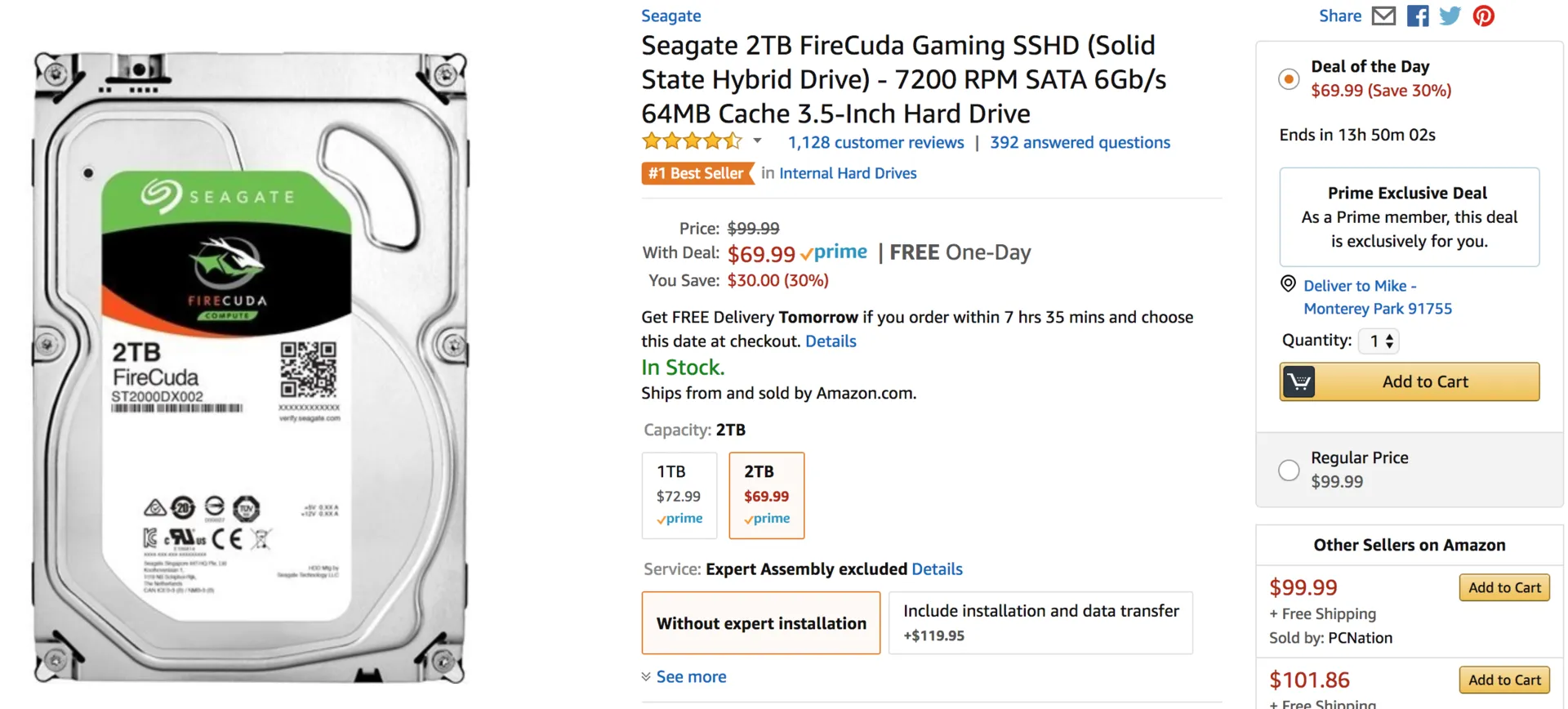 Seagate FireCuda 2TB Hybrid 3.5&quot; Drive for $69.99