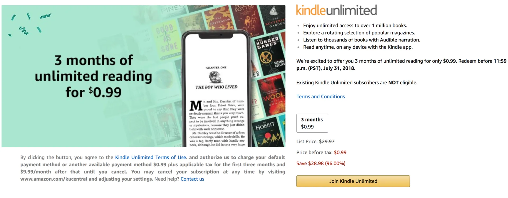 3 Months of Kindle Unlimited for $0.99