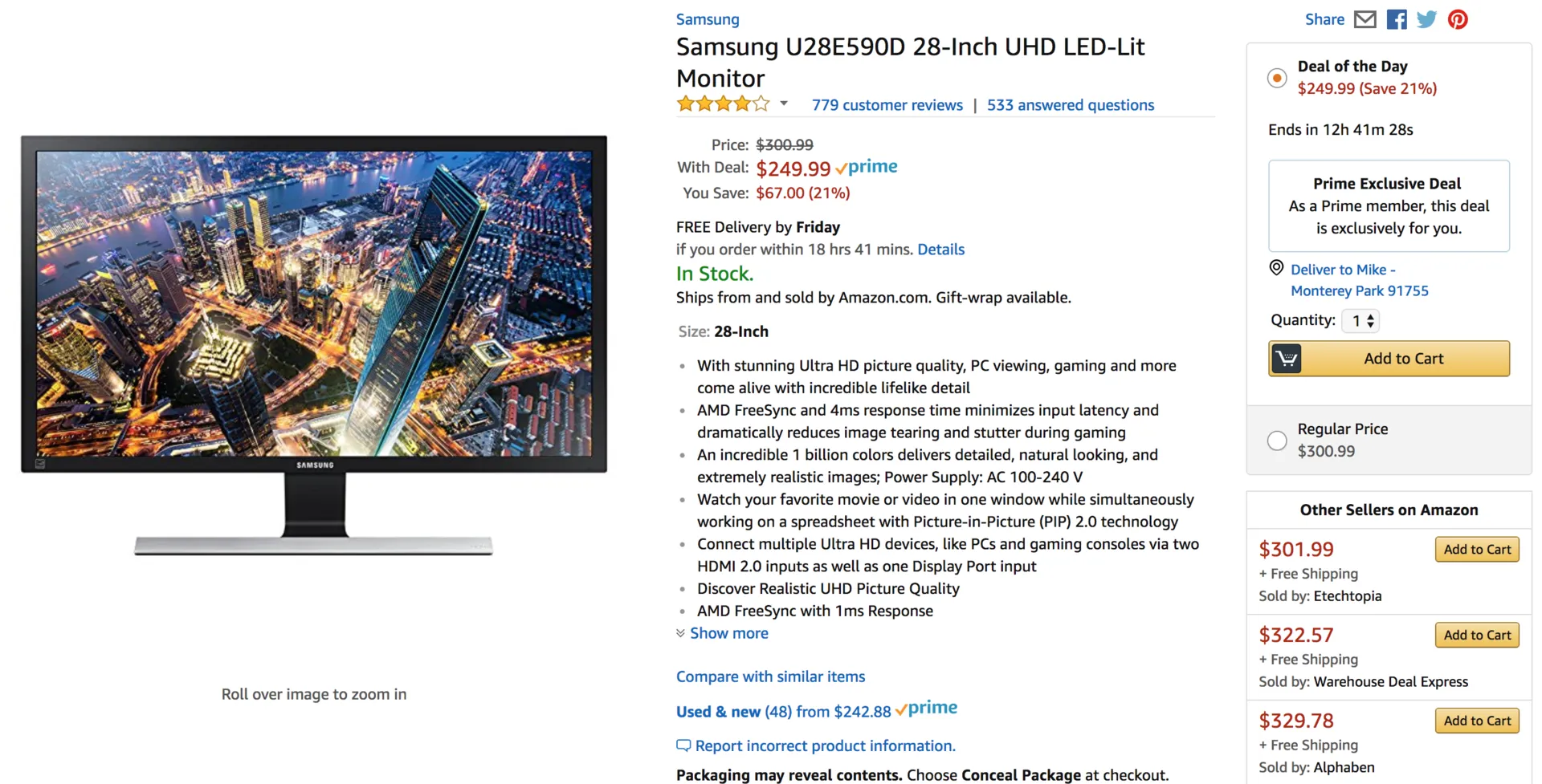 Samsung 4k UHD 28&quot; Monitor for $250