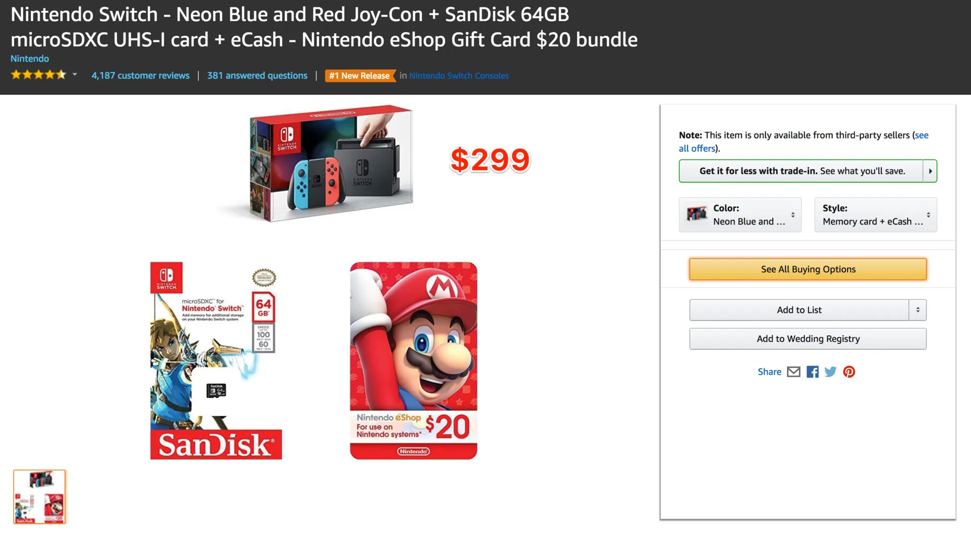 Nintendo Switch Deal on Prime Day - 64GB + $20 Game Credit for $299