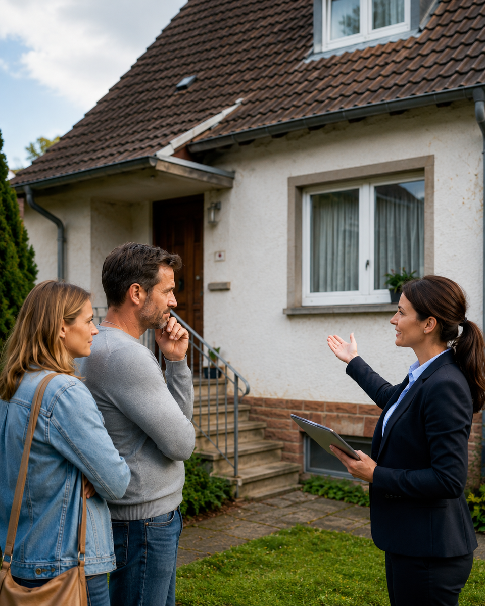 Hausbesichtigung vor einem Bestandsgebäude