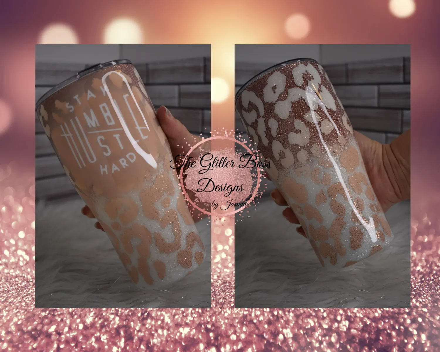 Stay Humble, Hustle Hard Pink and White Leopard Tumbler