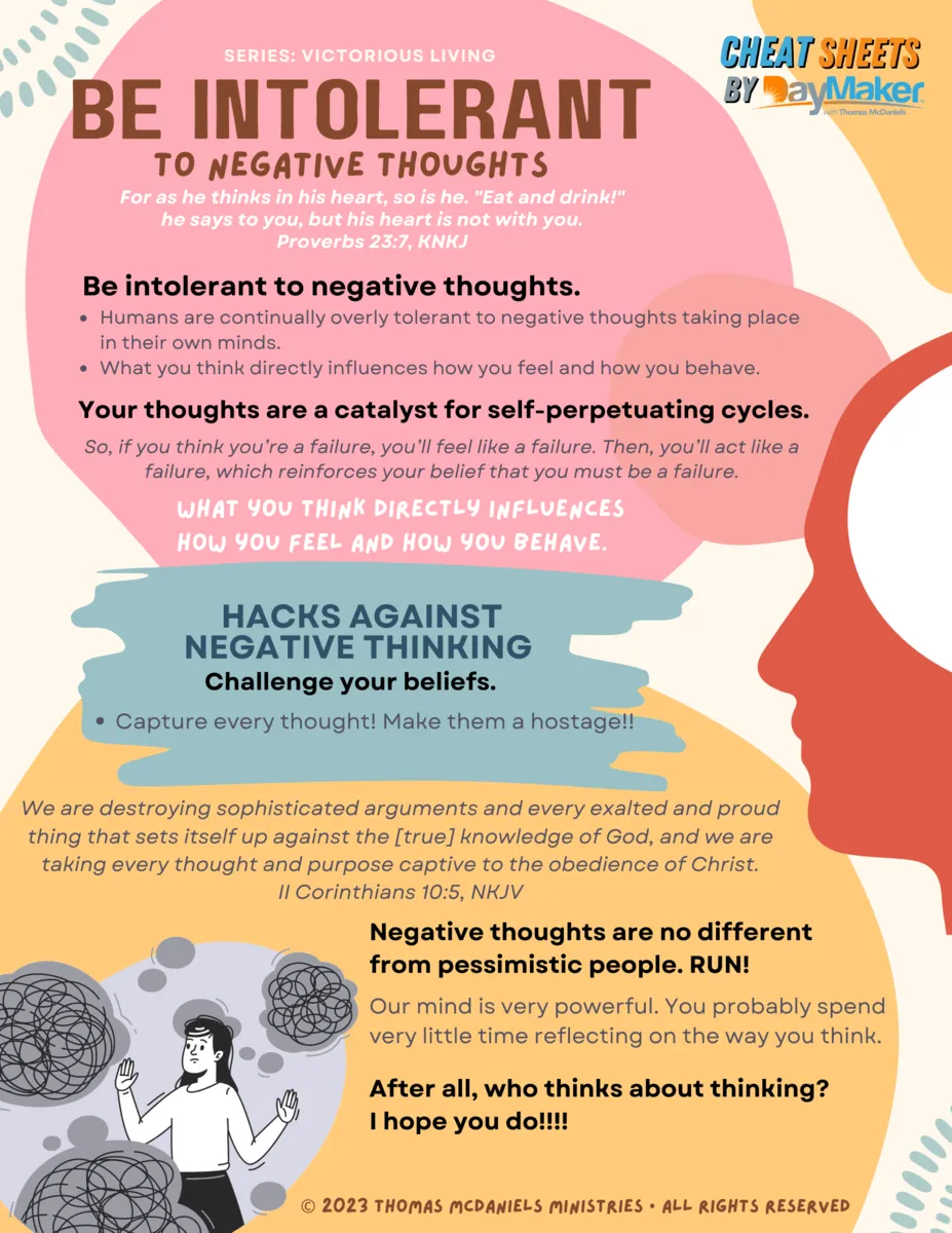 Cheat Sheets ~Be Intolerant to Negative Thoughts