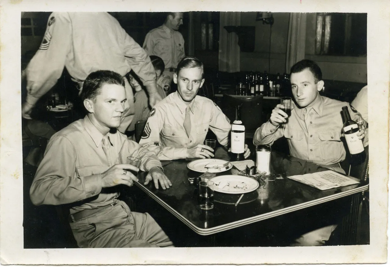 John (at left) during his military service, circa 1945.