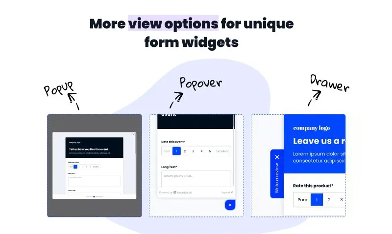 Survey forms and pop-up widgets