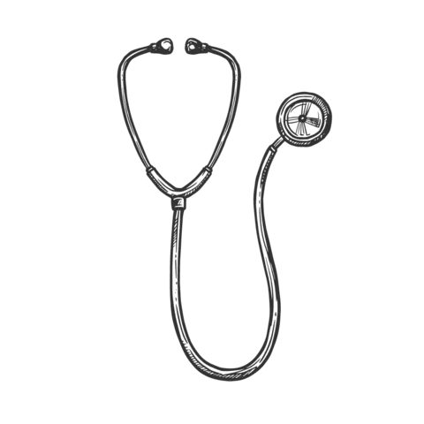 Stethoscope with metal chest piece and tubing on a black background, symbolizing medical care.