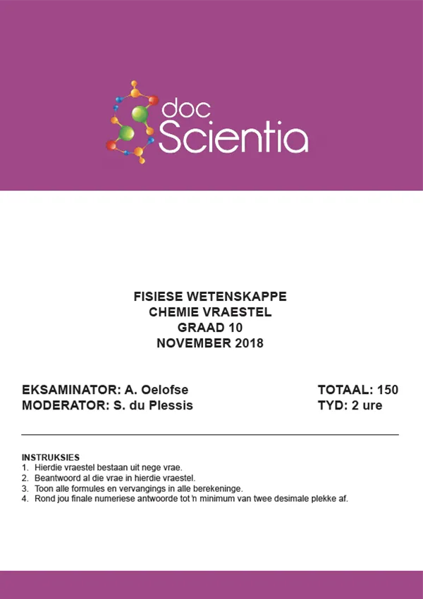 Gr. 10 Chemie Vraestel Nov 2018