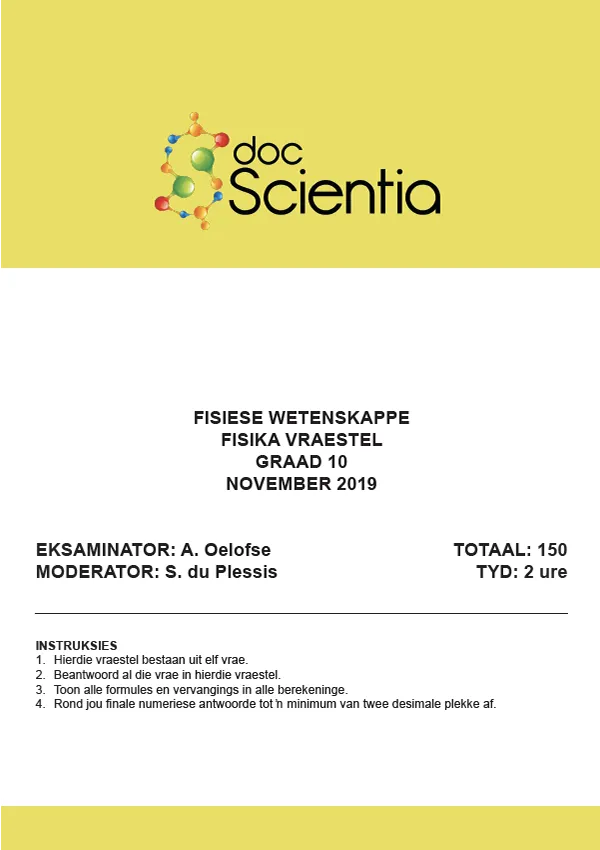 Gr. 10 Fisika Vraestel Nov 2019