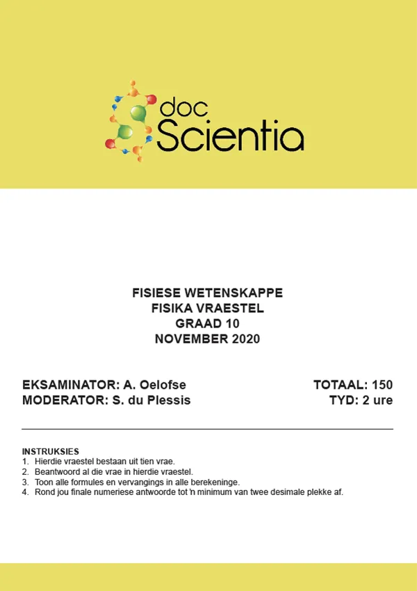 Gr. 10 Fisika Vraestel Nov 2020