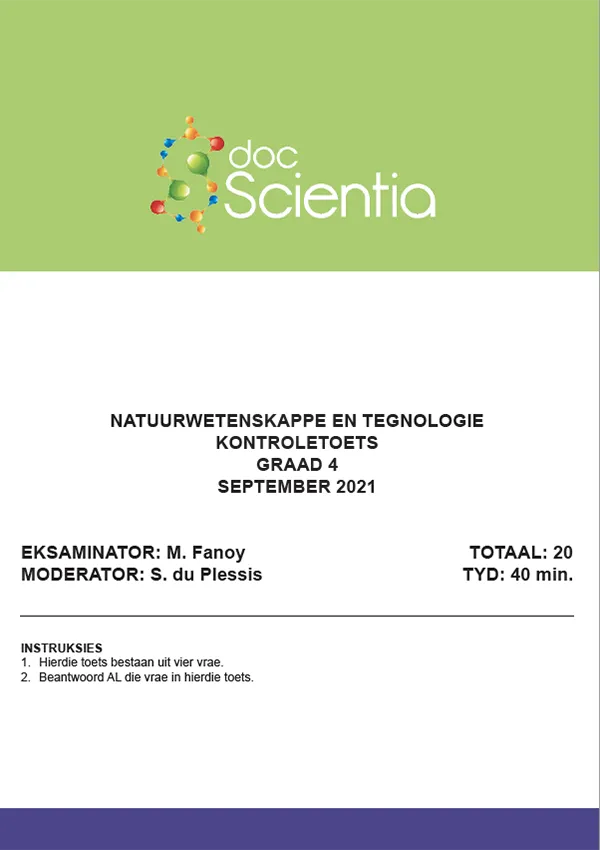 Gr. 4 Natuurwetenskappe en Tegnologie Toets en Memo September 2021
