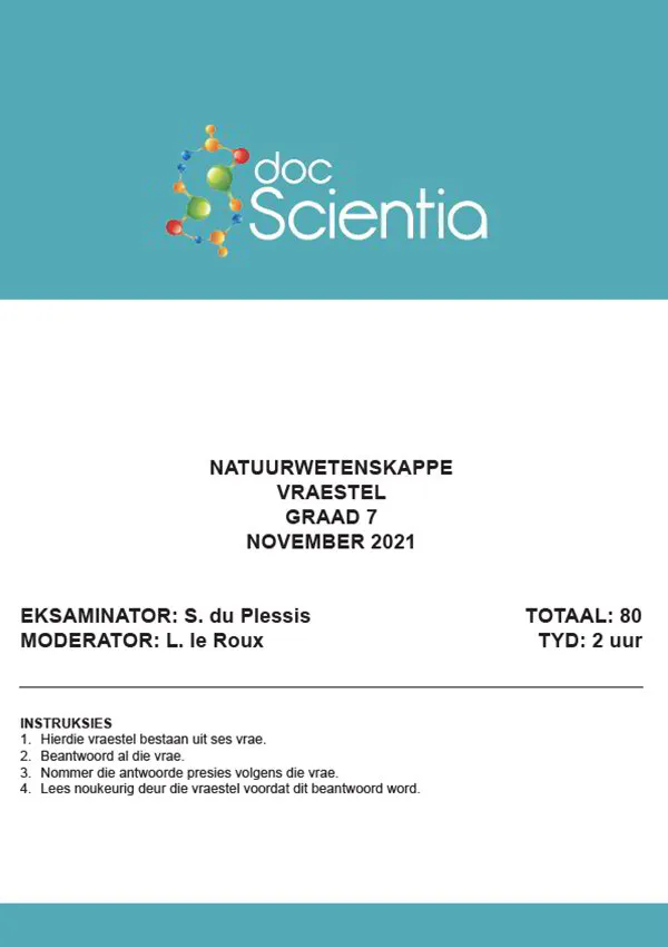 Gr. 7 Natuurwetenskappe Vraestel Nov. 2021