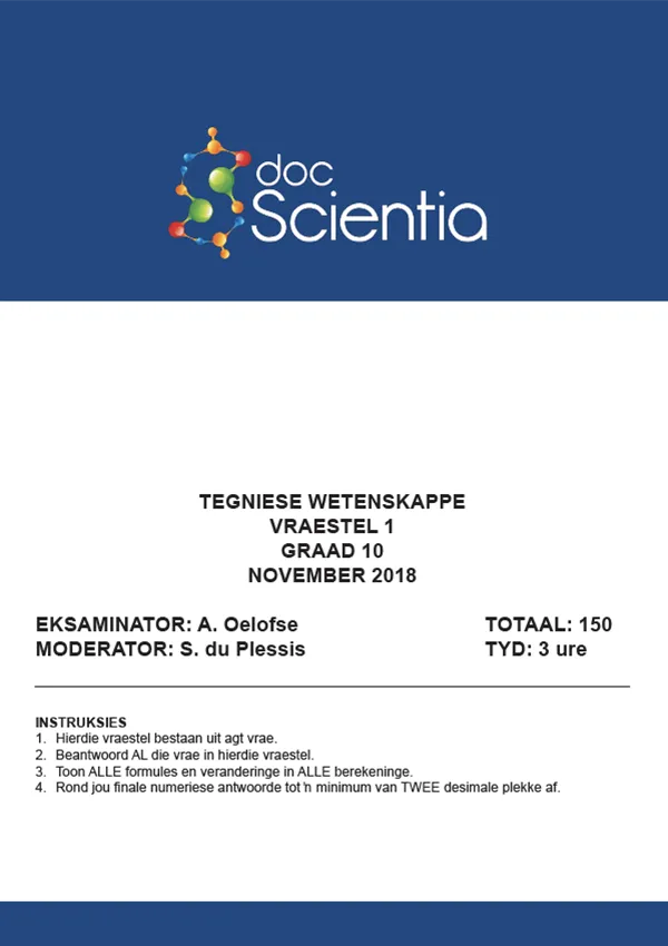 Gr. 10 Tegniese Wetenskappe Vraestel 1 Nov 2018