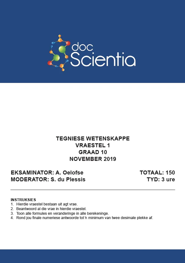 Gr. 10 Tegniese Wetenskappe Vraestel 1 Nov 2019