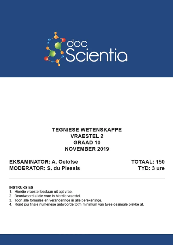 Gr. 10 Tegniese Wetenskappe Vraestel 2 Nov 2019