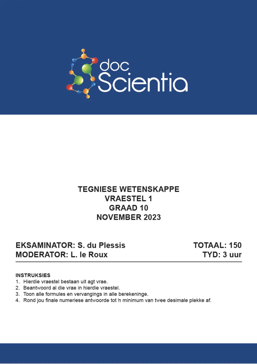 Gr. 10 Tegniese Wetenskappe Vraestel 1 Nov. 2023