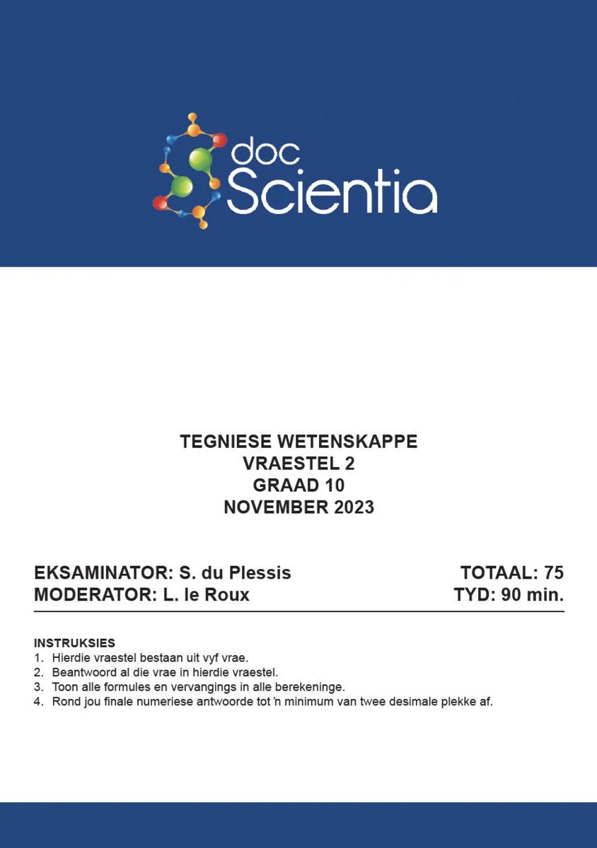 Gr. 10 Tegniese Wetenskappe Vraestel 2 Nov. 2023