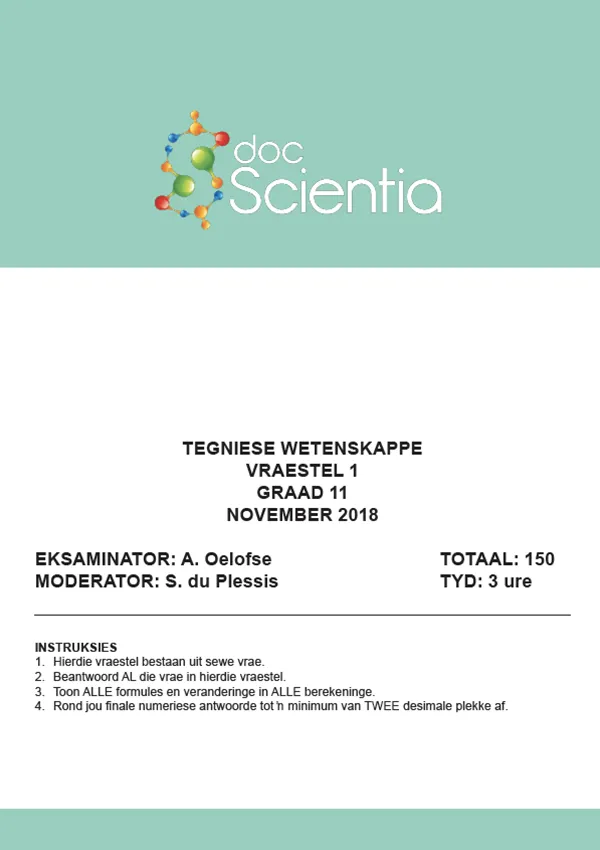 Gr. 11 Tegniese Wetenskappe Vraestel 1 Nov. 2018