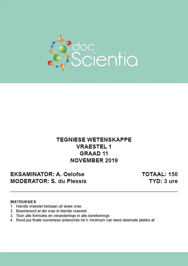 Gr. 11 Tegniese Wetenskappe Vraestel 1 Nov. 2019