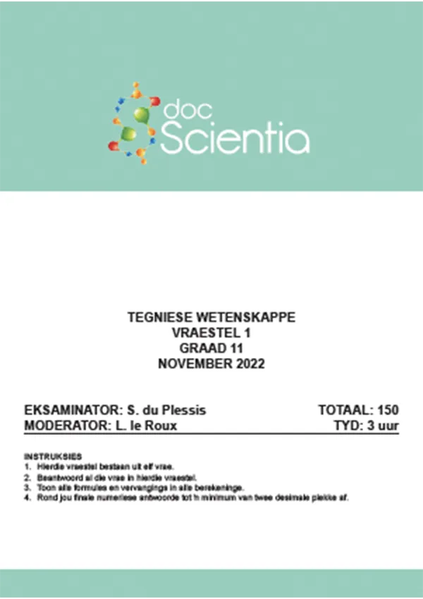 Gr. 11 Tegniese Wetenskappe Vraestel 1 Nov. 2022