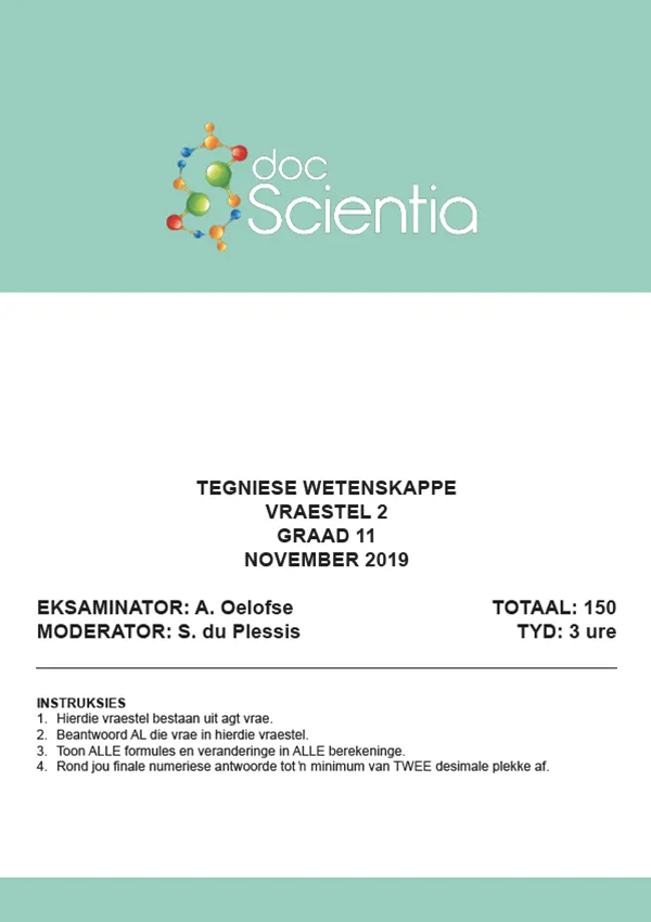 Gr. 11 Tegniese Wetenskappe Vraestel 2 Nov. 2019