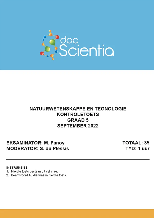Gr. 5 Natuurwetenskappe en Tegnologie Toets en Memo September 2022