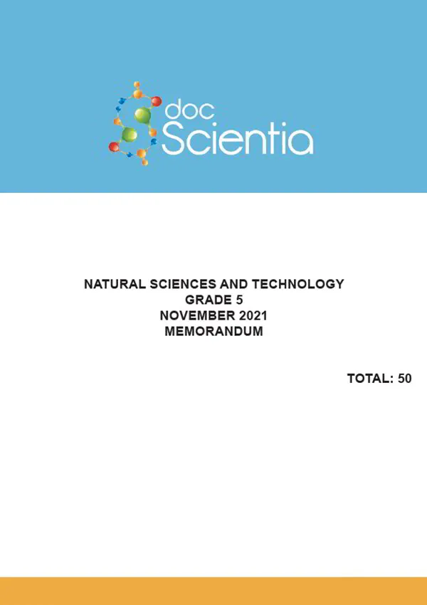 Gr. 5 Natural Sciences and Technology Paper Nov. 2021 Memo