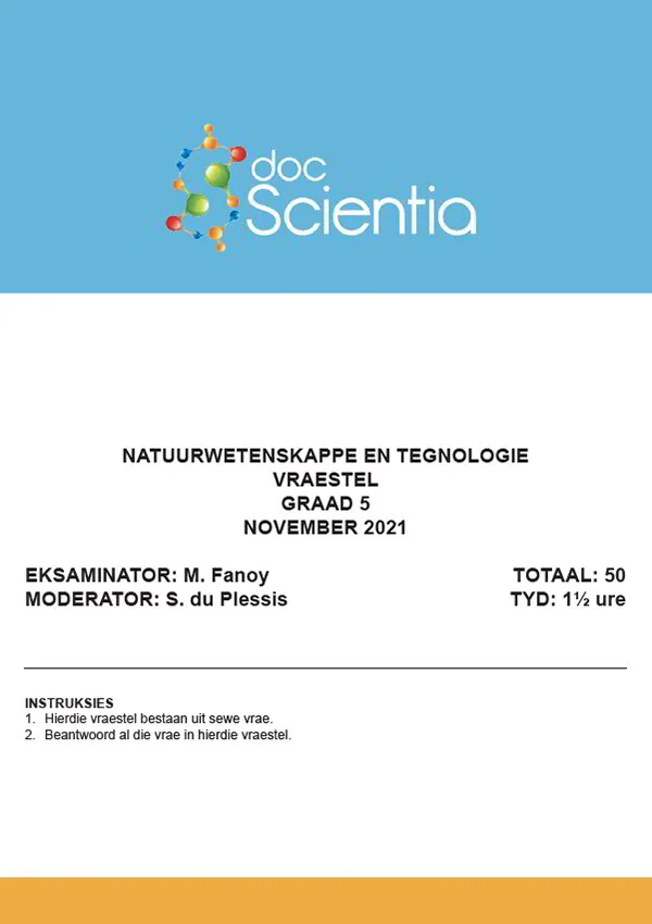 Gr. 5 Natuurwetenskappe en Tegnologie Vraestel Nov. 2021