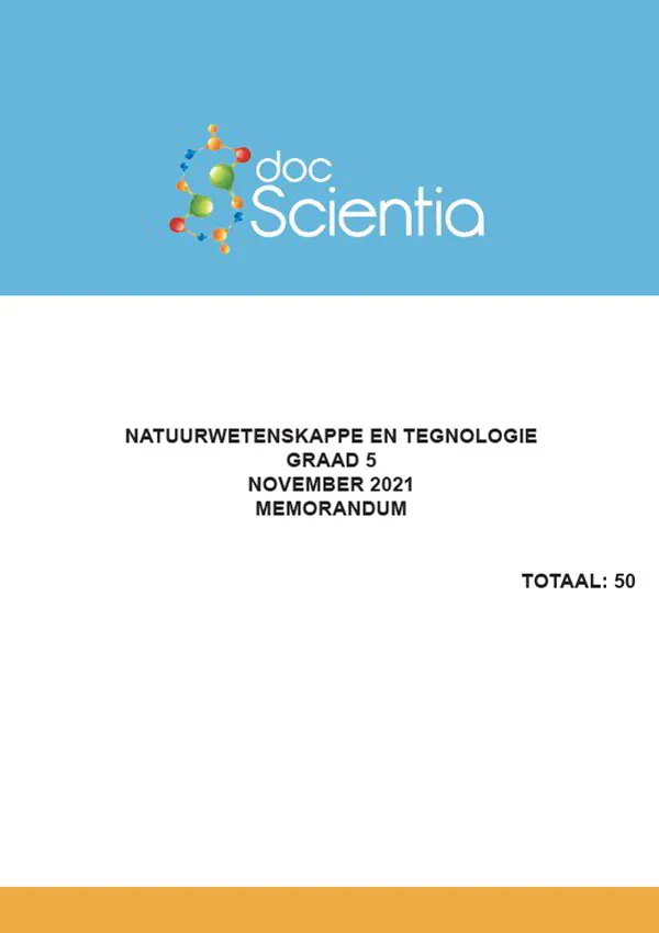 Gr. 5 Natuurwetenskappe en Tegnologie Vraestel Nov. 2021 Memo