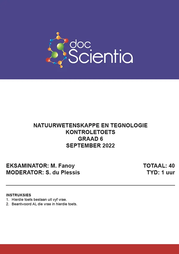 Gr. 6 Natuurwetenskappe en Tegnologie Toets en Memo September 2022