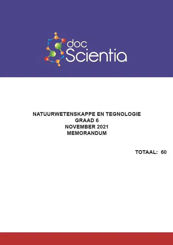 Gr. 6 Natuurwetenskappe en Tegnologie Vraestel Nov. 2021 Memo