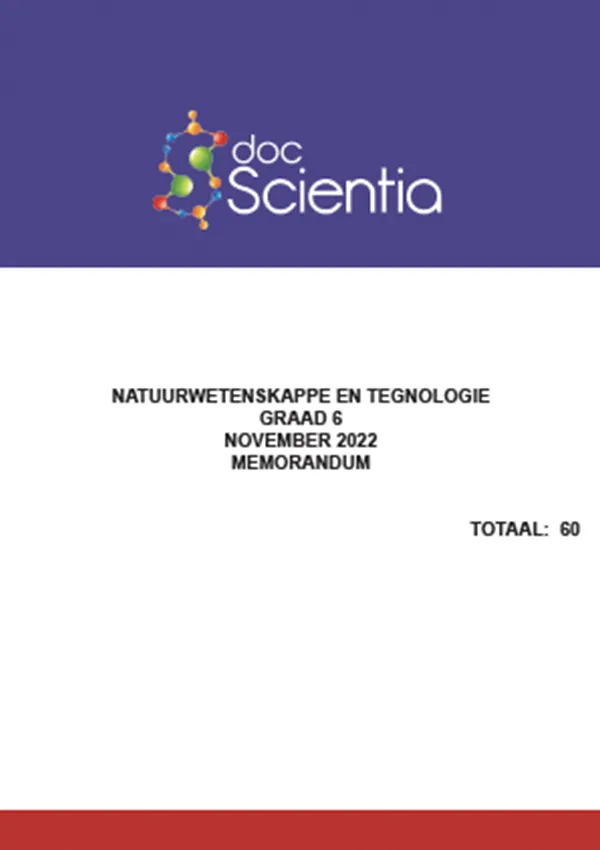 Gr. 6 Natuurwetenskappe en Tegnologie Vraestel Nov. 2022 Memo