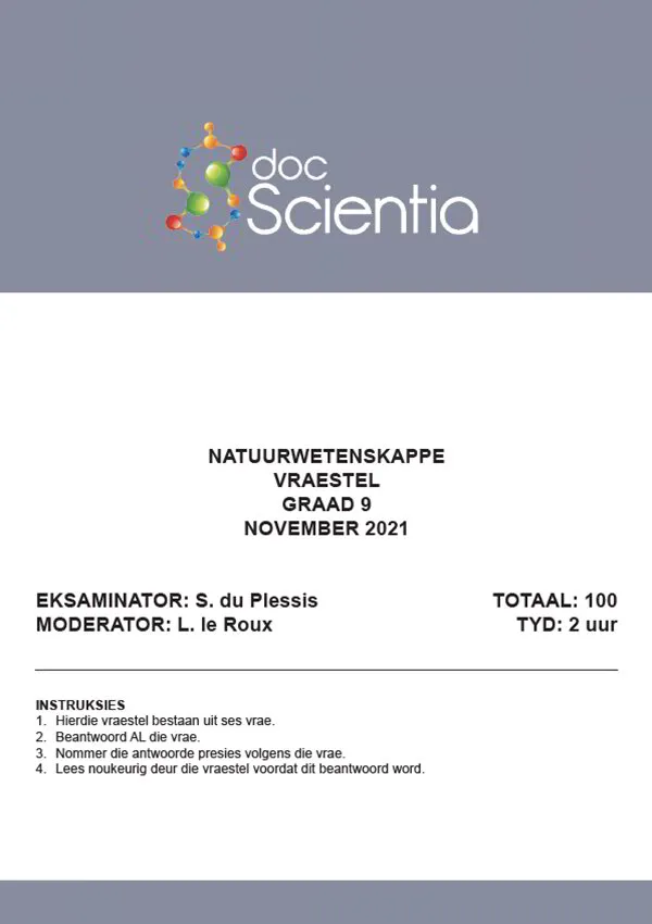 Gr. 9 Natuurwetenskappe Vraestel Nov. 2021
