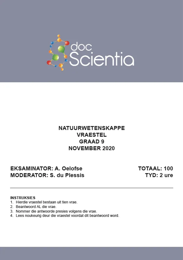 Gr. 9 Natuurwetenskappe Vraestel Nov 2020