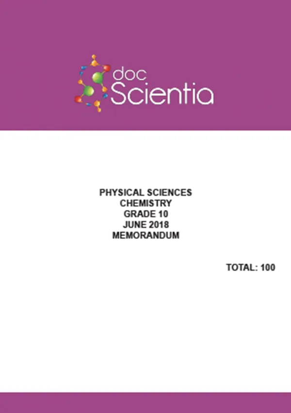 Gr.10 Physical Sciences Chemistry Paper June 2018 Memo