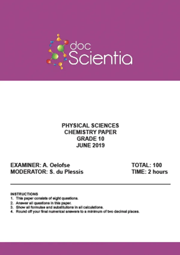 Gr.10 Physical Sciences Chemistry Paper June 2019